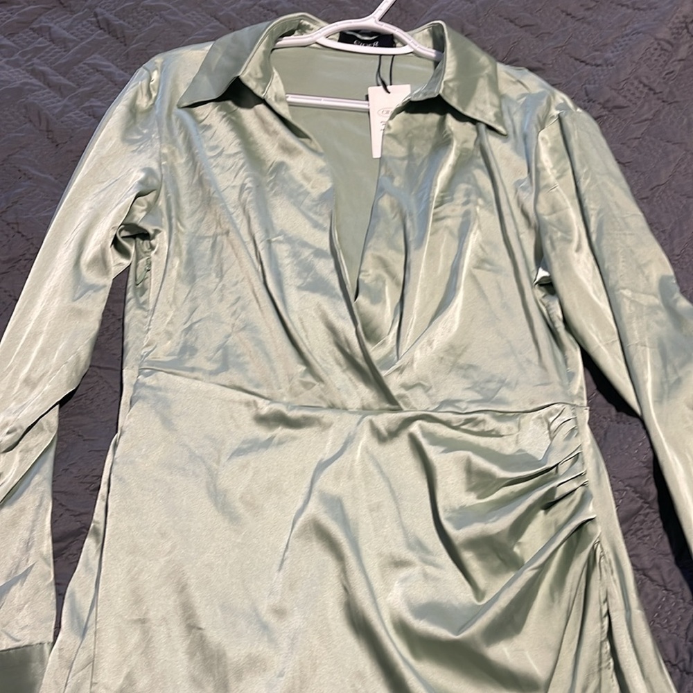 Satin Wrap Dress in Light Green